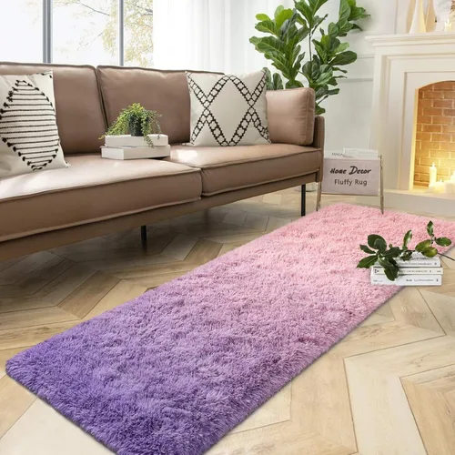 Miniatura 25 de DweIke Alfombras esponjosas de lujo para niños para sala de estar, dormitorio, 4 x 6 pies, alfombra de área negra y azul para niñas y niños, Azul