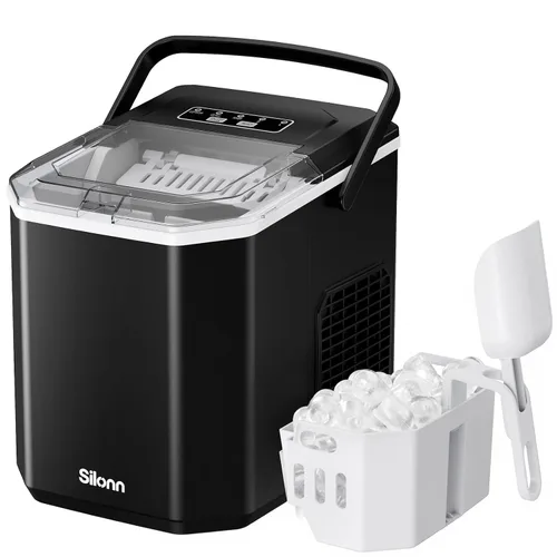 Miniatura 24 de Silonn - máquina de hielo para encimera, máquina de hielo portátil de acero inoxidable con asa de transporte, máquinas de hielo autolimpiables