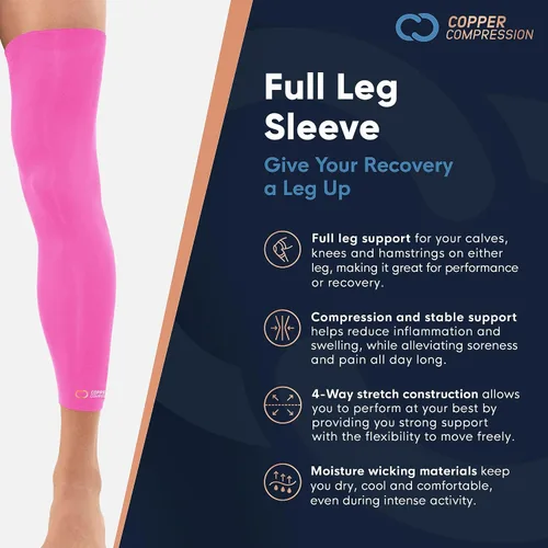 Miniatura 11 de Copper Compression Manga de compresión para piernas, soporte estabilizador de rodilla con infusión de cobre para correr, desgarro de menisco, ACL