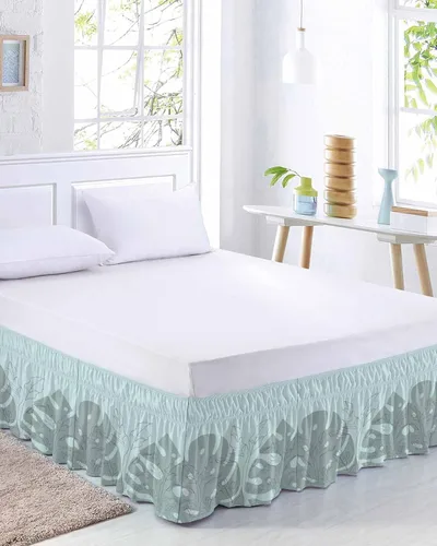 Miniatura 10 de Coloredd Falda de cama de arco iris, tamaño Queen de 16 pulgadas de caída, ajustable y elástica, faldas de cama plisadas de lujo con volantes