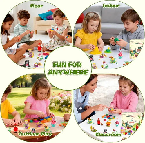 Miniatura 7 de Kit de arcilla seca al aire para niños, kits de manualidades de arcilla temática, figuras de historia, 12 cajas de arcilla de modelado