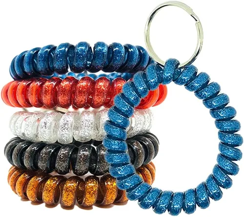 Paquete de 5 pulseras elásticas en espiral de bobina de plástico de colores mixtos, Plástico, Sin gemas.