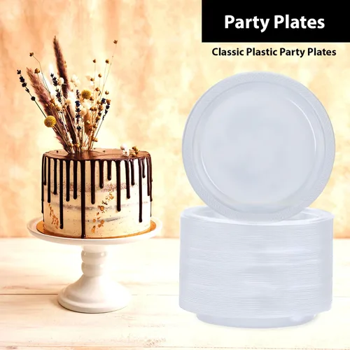Miniatura 3 de Plato de plástico transparente de alta calidad de color sólido para aperitivos (7 pulgadas), 50 unidades, elegante y duradero para fiestas y eventos