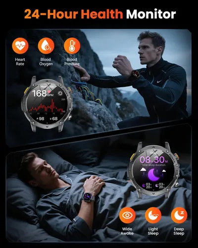 Miniatura 6 de Relojes inteligentes militares para hombres (respuesta/llamadas de marcación), reloj inteligente con batería de 1000 mAh, rastreador de fitness