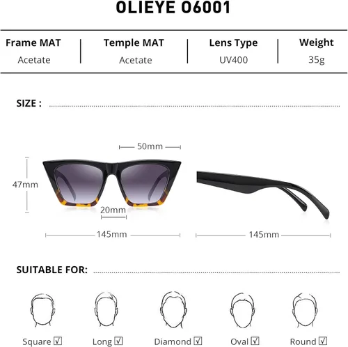 Miniatura 2 de OLIEYE Gafas de sol de ojo de gato cuadrado vintage mujeres moda pequeña cateye gafas de sol