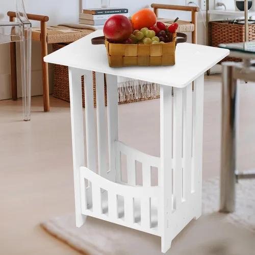 Miniatura 4 de Homoyoyo Mesa auxiliar blanca, mesa auxiliar bohemia de 2 niveles, mesita de noche estrecha con estante de almacenamiento, mesita de noche, estante