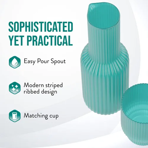 Miniatura 3 de American Atelier Juego de 2 jarras de agua de vidrio acanalado de 30 onzas con vaso, juego de 2 – boquilla fácil de verter de 10 pulgadas, taza