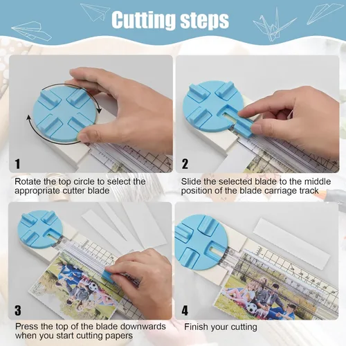 Miniatura 5 de Cortador de papel, cortador de papel artesanal de 4 estilos, herramienta multifunción para cortar papel, fotos, álbumes de recortes, postales Azul