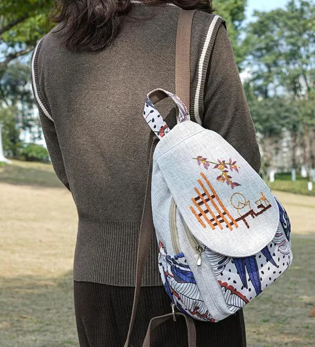 Miniatura 168 de HUANGGUOSHU Mochila de algodón tejida de algodón bohemio con bordado de lona estilo bohemio con múltiples bolsillos retro linda mochila cartera