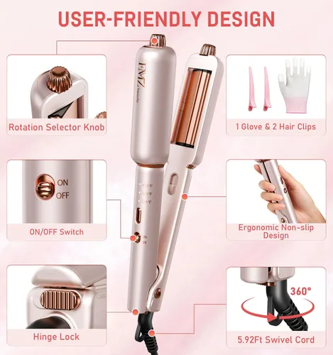 Miniatura 9 de FMZ Plancha plana rosa para mujer, 4 en 1, plancha profesional iónica para alisar, rizar, rizar, doble voltaje, apagado automático, pequeño portátil