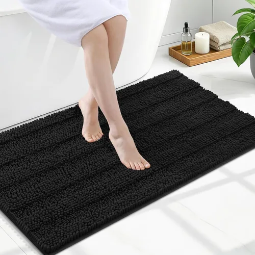 Miniatura 88 de Grandaily Alfombras de baño de felpilla a rayas de 24 x 16 pulgadas, extra gruesas y suaves, absorbentes, parte trasera de goma, alfombra de ducha