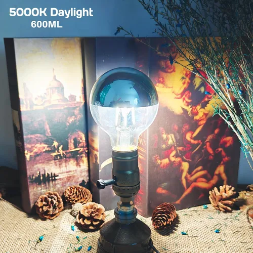 Miniatura 5 de Bombilla media cromada de 6 W (equivalente a 60 vatios), globo G25 regulable de 5000 K, bombilla LED Edison decorativa con punta plateada, base E26