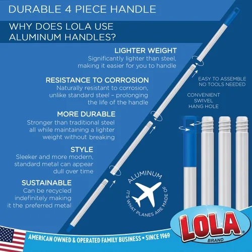 Miniatura 3 de LOLA Trapeador húmedo de hilo de algodón, absorbe hasta 3 veces su peso en agua, para limpieza de pisos, incluye tapa giratoria para colgar