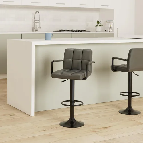 Miniatura 2 de Leopard Taburetes de bar ajustables con reposabrazos, respaldo cuadrado, doble costura giratoria con taburete trasero, juego de 2 (gris)