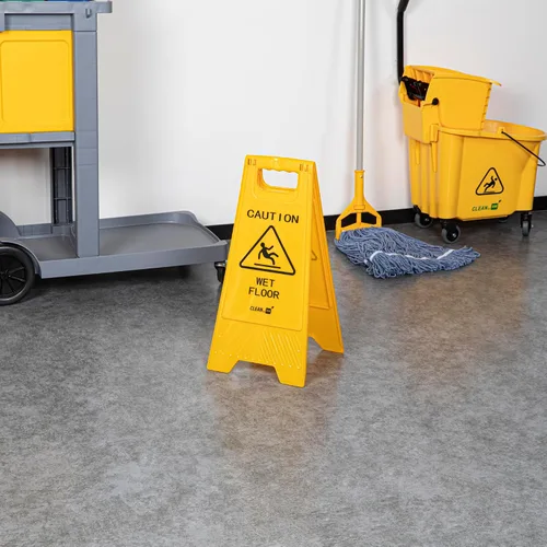 Miniatura 9 de Restaurantware RW Clean 11.8 x 2 x 24.4 pulgadas, 1 letrero de precaución de doble cara, mango integrado, plegable, de plástico, amarillo, para uso