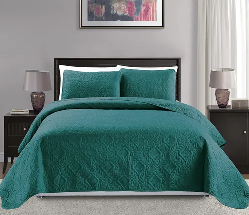Miniatura 7 de Colección Mk King/California King Tamaño Extra Grande 118"x106" Colcha Cobertor de Cama de 3 Piezas con Diseño de Diamantes Realzado Sólido Borgoña