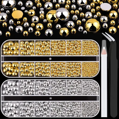 Miniatura 17 de Kit de 2700 perlas con parte trasera plana, 1 caja de color blanco con parte trasera plana + 1 caja de perlas pequeñas de color beige medio redondo