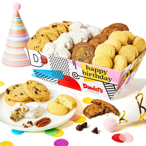 Miniatura 12 de David's Cookies Lata de muestra de regalo de feliz cumpleaños, galletas gourmet crujientes, regalo de aperitivos de panadería para cumpleaños