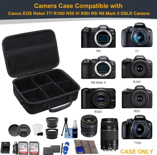 Miniatura 3 de RAIALL Funda para cámara Canon EOS Rebel T7/R50/R50V/R100/R6 Mark II/R5/R8/R10/RP/R7/Sony/Nikon D7500 DSLR, lente, trípode, bolsa de viaje