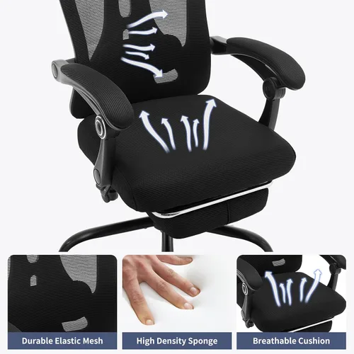 Miniatura 5 de Silla ergonómica de oficina de respaldo alto con reposapiés y reposacabezas, silla de escritorio de malla con soporte lumbar ajustable, silla
