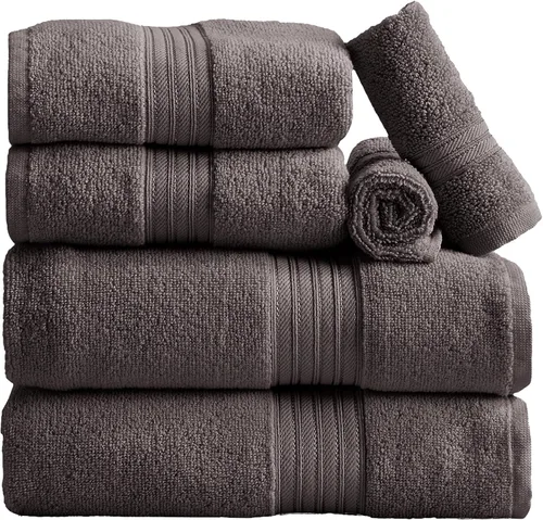 Miniatura 9 de Great Bay Home Juego de 6 toallas de mano color gris, 100% algodón hilado en plumas, juego de 6 toallas de mano de 26 x 16 pulgadas, toallas