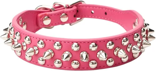 Miniatura 6 de Collar ajustable de piel sintética con remaches de clavos para gatos, cachorros y perros.