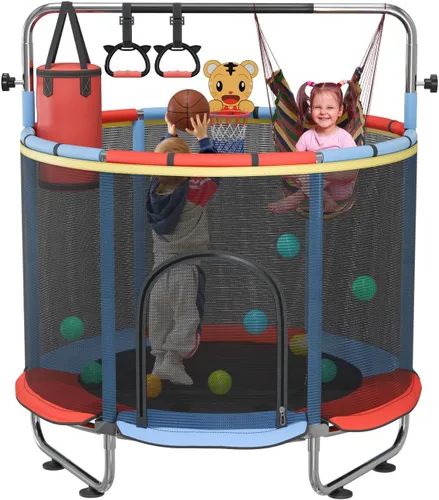 Miniatura 10 de 60" Trampoline for Kids with Enclosure Net,500lbs Capacity Toddler Trampolines Indoor & Outdoor,Kids Trampoline with 5ft Adjustable Gymnastic