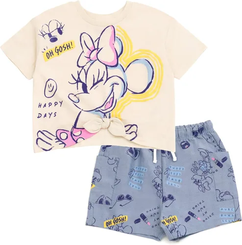 Miniatura 29 de Disney Minnie Mouse - Conjunto de camiseta floral arcoíris y pantalones cortos de cambray, tallas de bebé a niño grande (12 meses - 14-16)