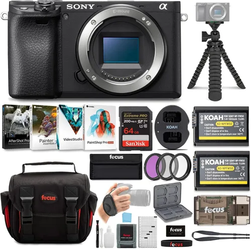 Sony A6400 - Cámara digital sin espejo (solo cuerpo) con tarjeta SDXC de 64 GB de alta velocidad, kit de filtro, 3 baterías, cargador USB, Corel