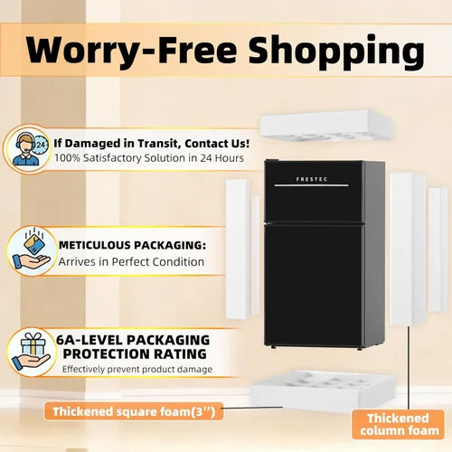 Miniatura 4 de Mini nevera con congelador de 3.2 pies cúbicos, refrigerador y congelador de 2 puertas, mininevera pequeña para dormitorio, oficina en casa