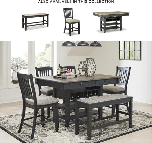 Miniatura 6 de Signature Design by Ashley Tyler Creek Urban Farmhouse - Banco de comedor tapizado con altura de mostrador, casi negro