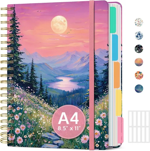 Miniatura 15 de Cuadernos grandes de espiral rayados para el trabajo con divisores y pestañas extraíbles, 8.5 x 11 pulgadas, bonito cuaderno de tapa dura de 5 A