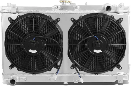DNA Motoring RA+FS-MM98-2 Radiador de doble núcleo de 2 filas con cubierta de ventilador para Mazda Miata MX-5 98-05, metálico