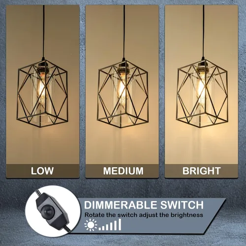 Miniatura 2 de HMVPL Lámpara Colgante Enchufable con Interruptor Regulador, Luminarias Colgantes Estilo Granja para Exteriores para Cenador y Porche, Lámpara