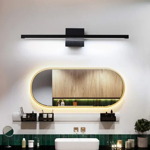 Miniatura 3 de Aplique de pared giratorio negro de 12 W con luz LED moderna para baño y espejo, luz blanca cálida, elegante barra de luz para baño, ideal