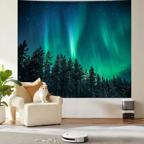 Miniatura 2 de Apdidl Tapiz de pared de bosque para dormitorio, estético, naturaleza, espacio exterior, galaxia, noche estrellada, tapiz para colgar en la pared