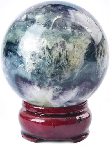 Miniatura 30 de JIC Gem Esfera grande de cristal Chevron de amatista con cristales curativos de curación con soporte de madera para meditación y decoración