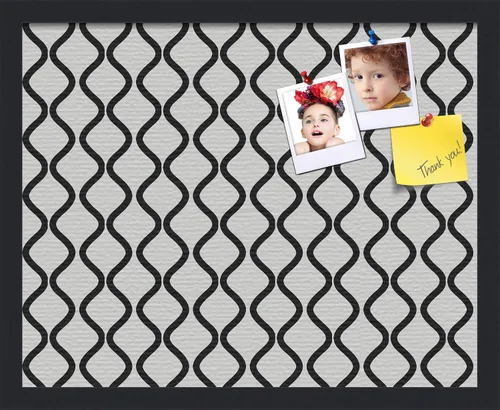Miniatura 93 de PinPix Tablero de anuncios de corcho de 13 x 13 pulgadas. Este tablero decorativo enmarcado viene con diseño de ondas en blanco y negro y un marco