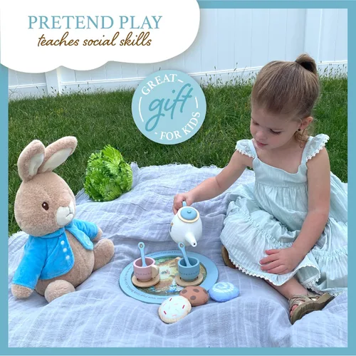 Miniatura 3 de Kids Preferred Beatrix Potter Peter Rabbit - Juego de té de madera para juego de simulación, 11 piezas
