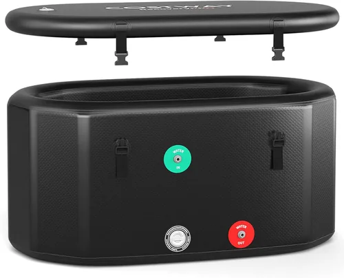 Miniatura 11 de COSTWAY L - Tina de baño de hielo ovalada de 79 galones con tapa, bañera inflable portátil para exteriores con mochila, bomba, para terapia de frío