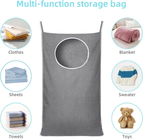 Miniatura 8 de KEEPJOY Bolsa colgante para cesta de lavandería con 2 tipos diferentes de ganchos, tamaño 20 x 30 pulgadas, bolsa de almacenamiento para ropa sucia