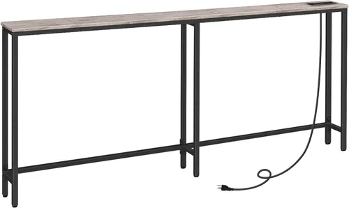 Miniatura 12 de HOOBRO - Mesa de consola estrecha de 63" con estación de carga, mesa de sofá de 5.9" con 2 tomas de corriente y puertos USB, mesas largas de entrada