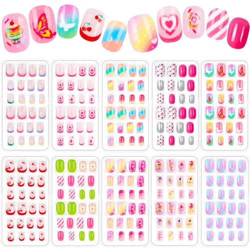 Miniatura 10 de 240 piezas de uñas postizas para niñas, uñas artificiales para niñas, uñas postizas de presión para niñas, uñas de acrílico de cubierta completa
