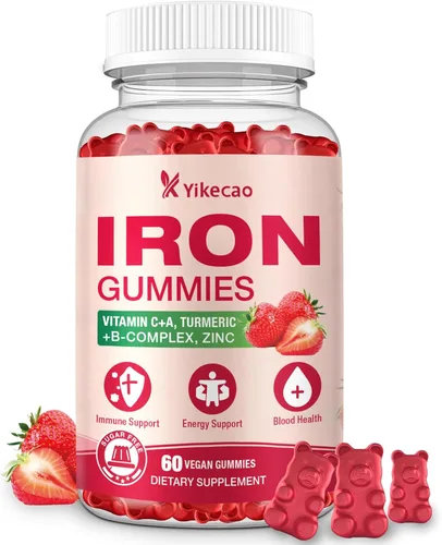 Gomitas de suplemento de hierro, suplemento de hierro vegano para mujeres y hombres, sangre saludable, apoyo energético e inmunológico, sabor a