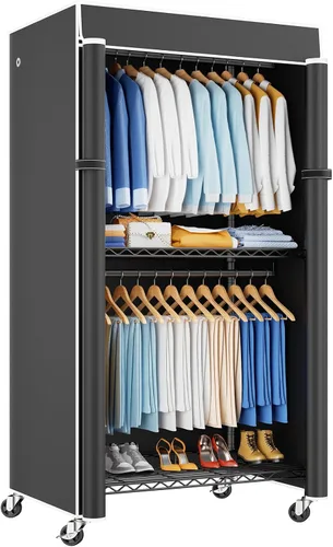 Miniatura 12 de ULIFHOME P8C Pro - Perchero resistente (con diseño de ancho extendido) para colgar ropa con ruedas bloqueables, 42 pulgadas de ancho x 15.8 pulgadas
