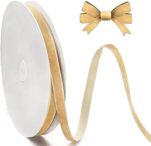 Miniatura 6 de Hying Cintas navideñas de champán para manualidades, 3/8 pulgadas x 25 yardas, cinta de color camello claro, cintas de Navidad para envolver