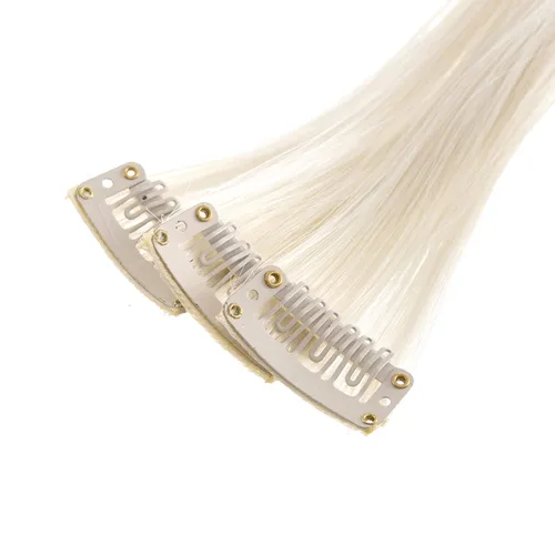 Miniatura 3 de SWACC 12 extensiones de cabello lacio de un color con clip, para mujer, extensiones de cabello sintético con rayas de color (rubio platinado)