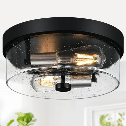Miniatura 8 de Lámparas de techo de montaje empotrado, 2 luces de 12 pulgadas de níquel cepillado cerca de las lámparas de techo con pantalla de vidrio semillado