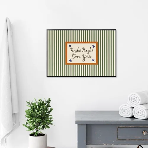 Miniatura 8 de Arte de pared moderno de mediados de siglo para guardería, impresión de paisaje retro a rayas con cita nocturna de amor, estilo vintage, póster