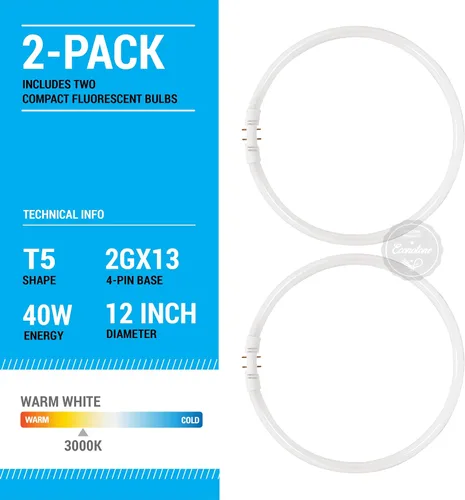 KOR Paquete de 2 círculos fluorescentes FC40T5/830-12 pulgadas, T5, 40 W, 3000 K, blanco cálido, base 2GX13, (FC12T5/830)